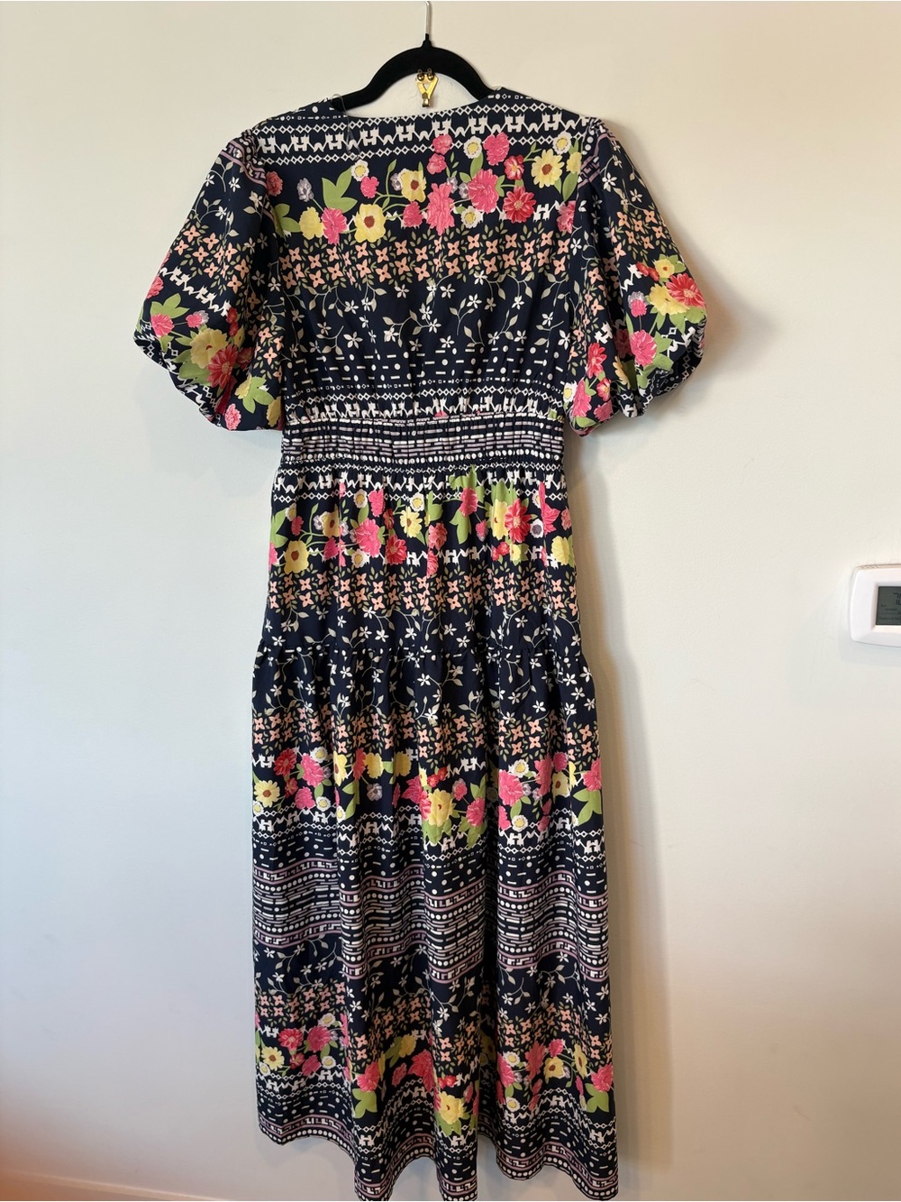 NEW Entro Navy Floral Midi Dress with Pink & Lime Accents large nwt - Picture 11 of 14